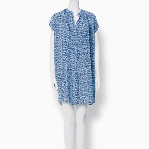 VINCE Blue & White Mini Shift Dress w Pockets & Cap Sleeves